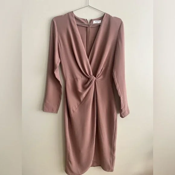 Aritzia Babaton Tadao Taupe Midi Longsleeve  Dress - Picture 2 of 10